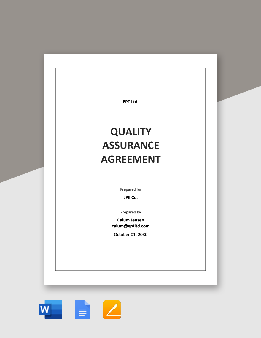 Quality Assurance Agreement Template in Word, Google Docs, Apple Pages