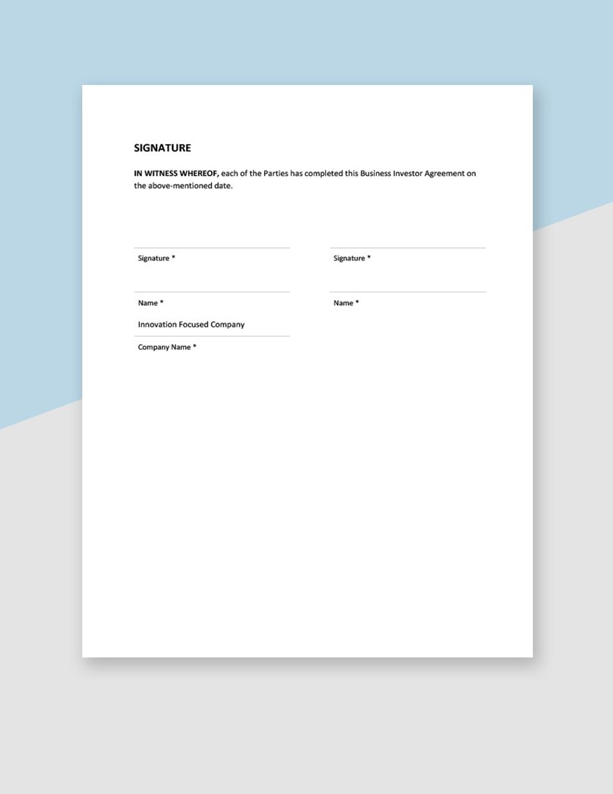 Simple Business Investor Agreement Template