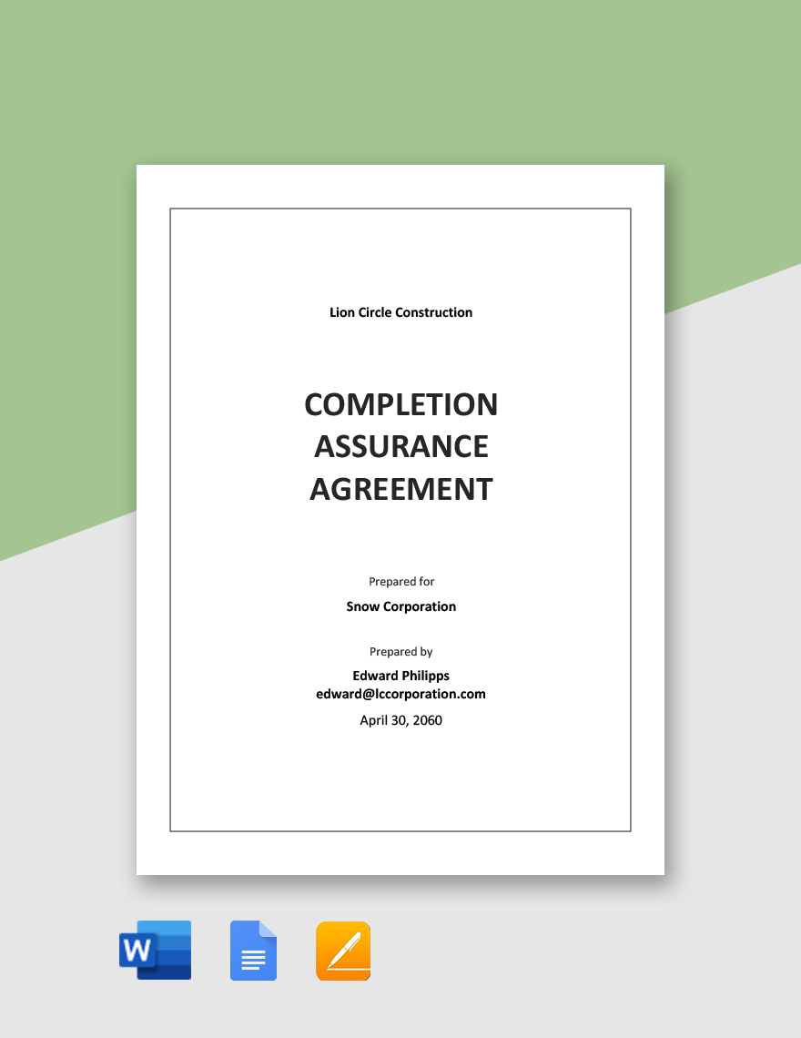 Completion Assurance Agreement Template 