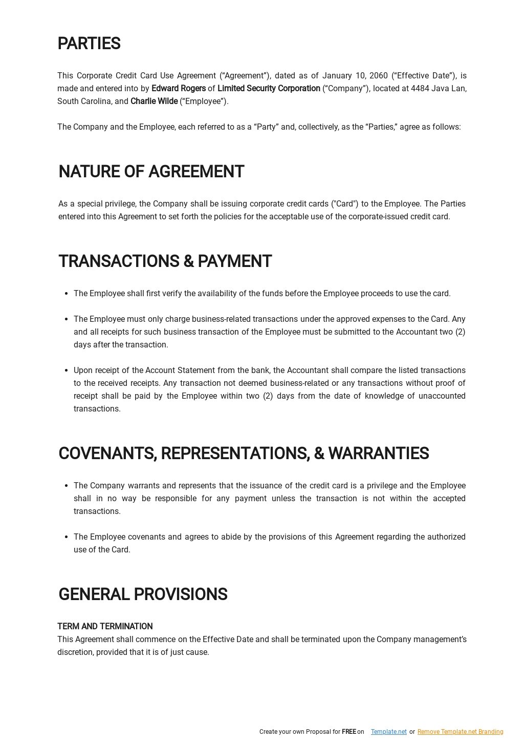 Corporate Credit Card Use Agreement Template - Google Docs, Word With Regard To Corporate Credit Card Agreement Template