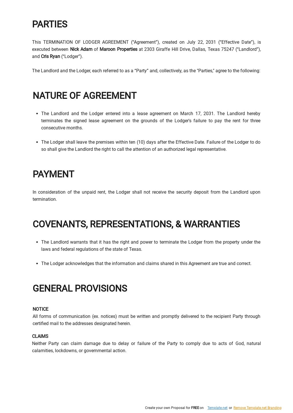 Termination Of Lodger Agreement Template - Google Docs, Word Throughout termination of lodger agreement template