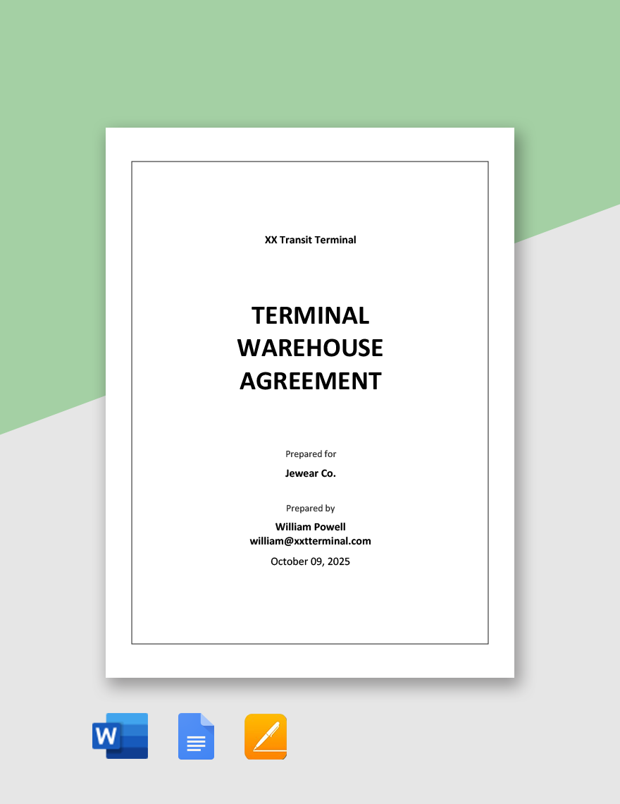 Terminal Warehouse Agreement Template