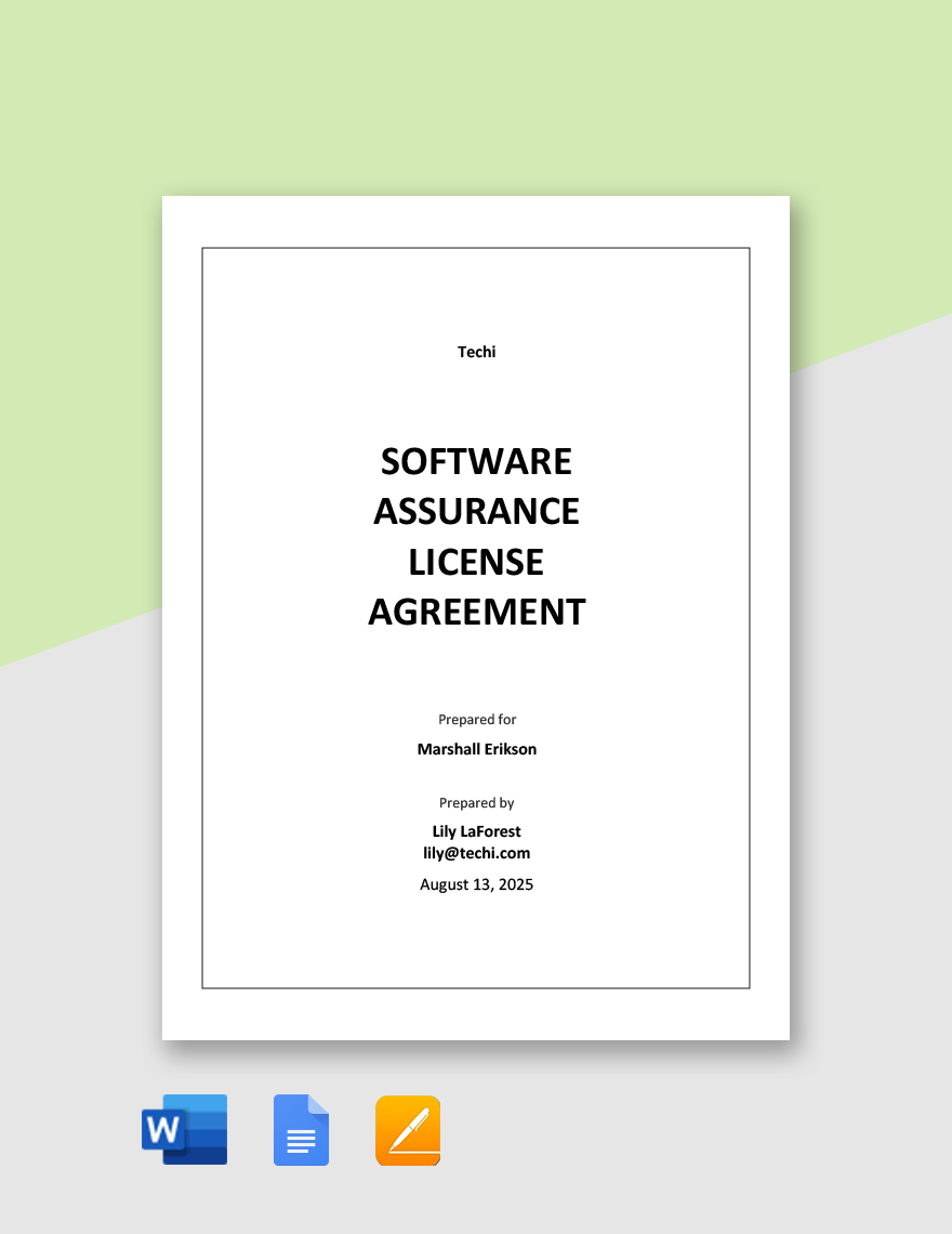 Software Assurance License Agreement Template
