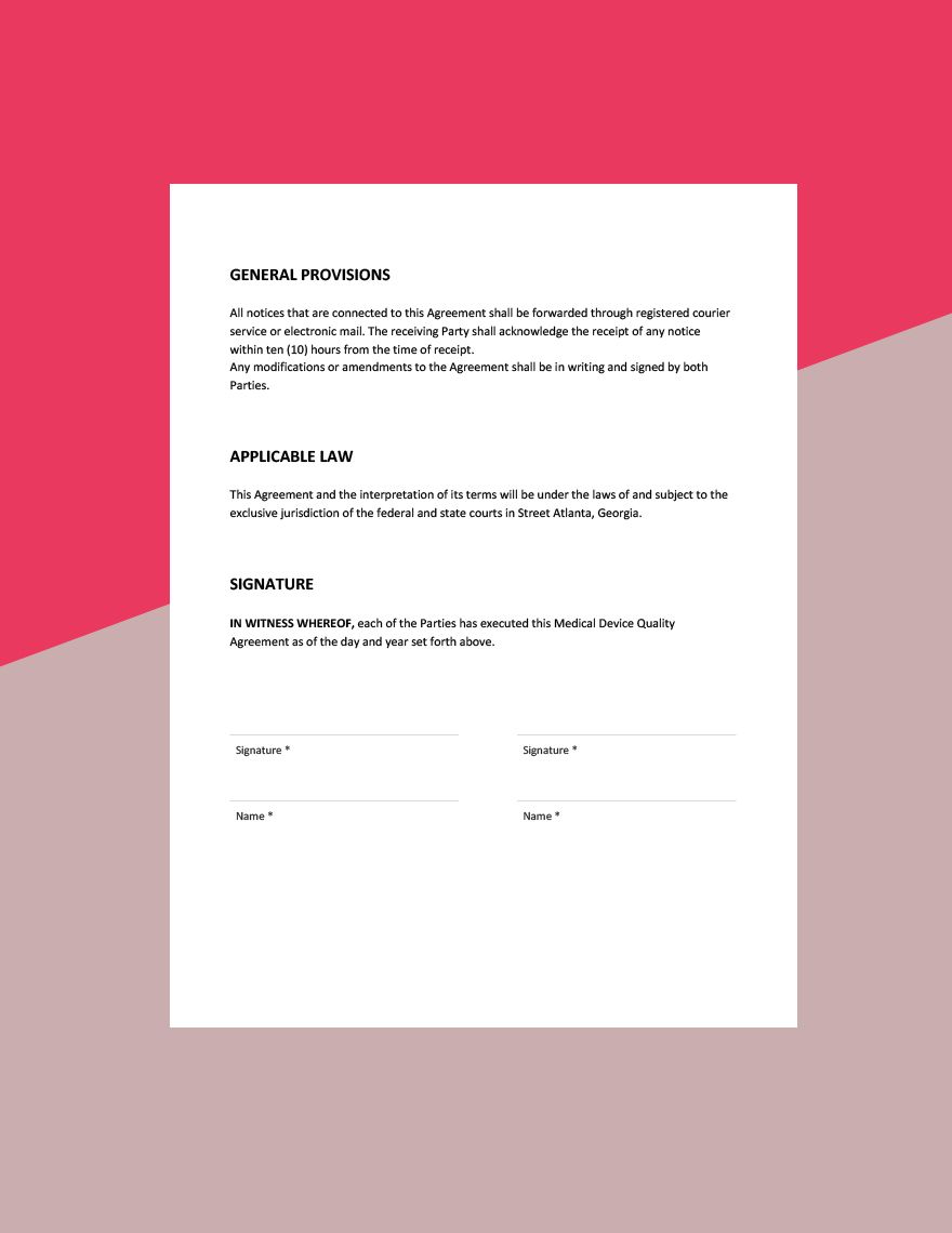 Medical Device Quality Agreement Template