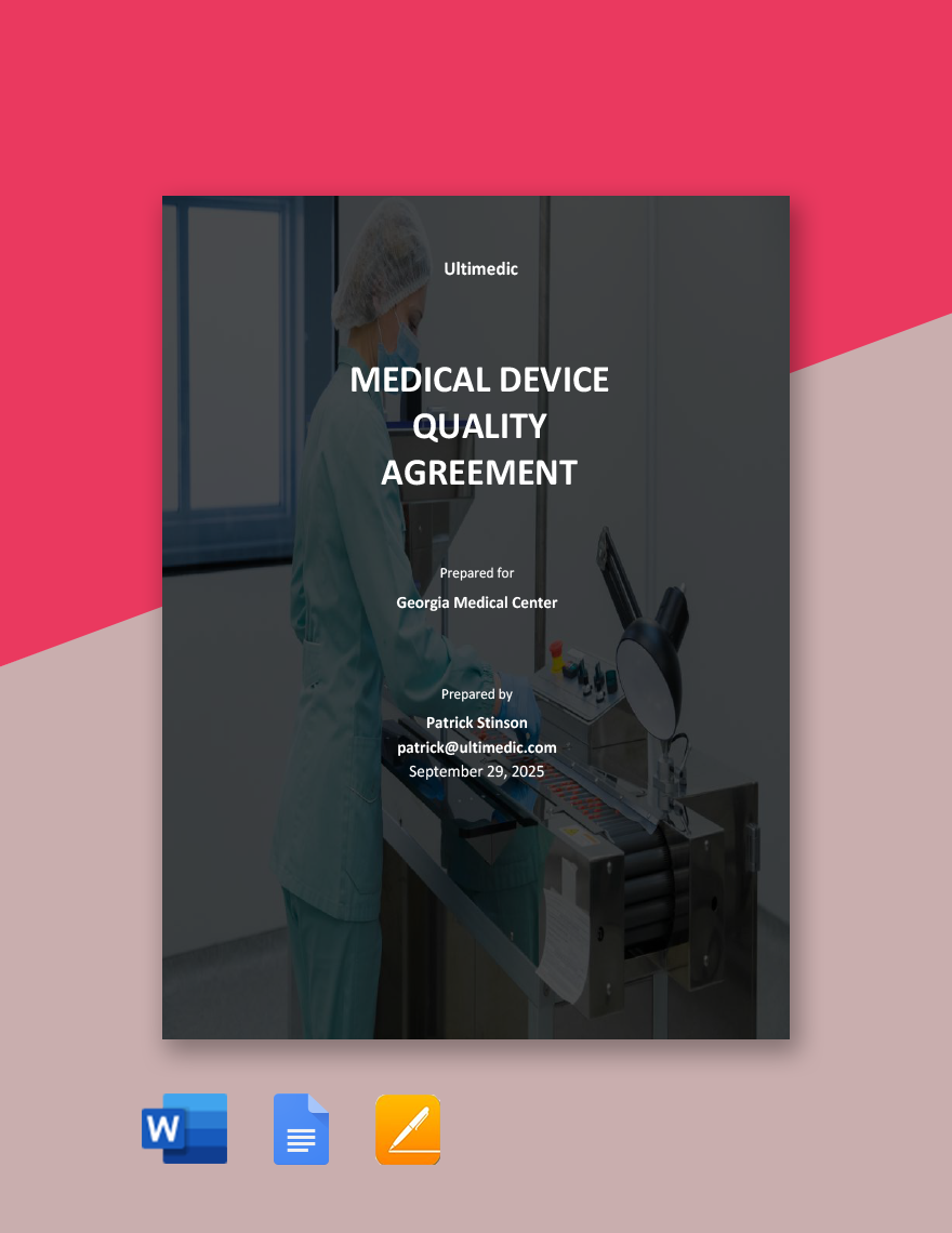 Medical Device Quality Agreement Template