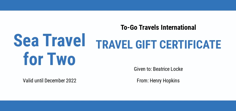 Travel Gift Certificate Template - Google Docs, Illustrator, Word, Apple Pages, PSD, Publisher
