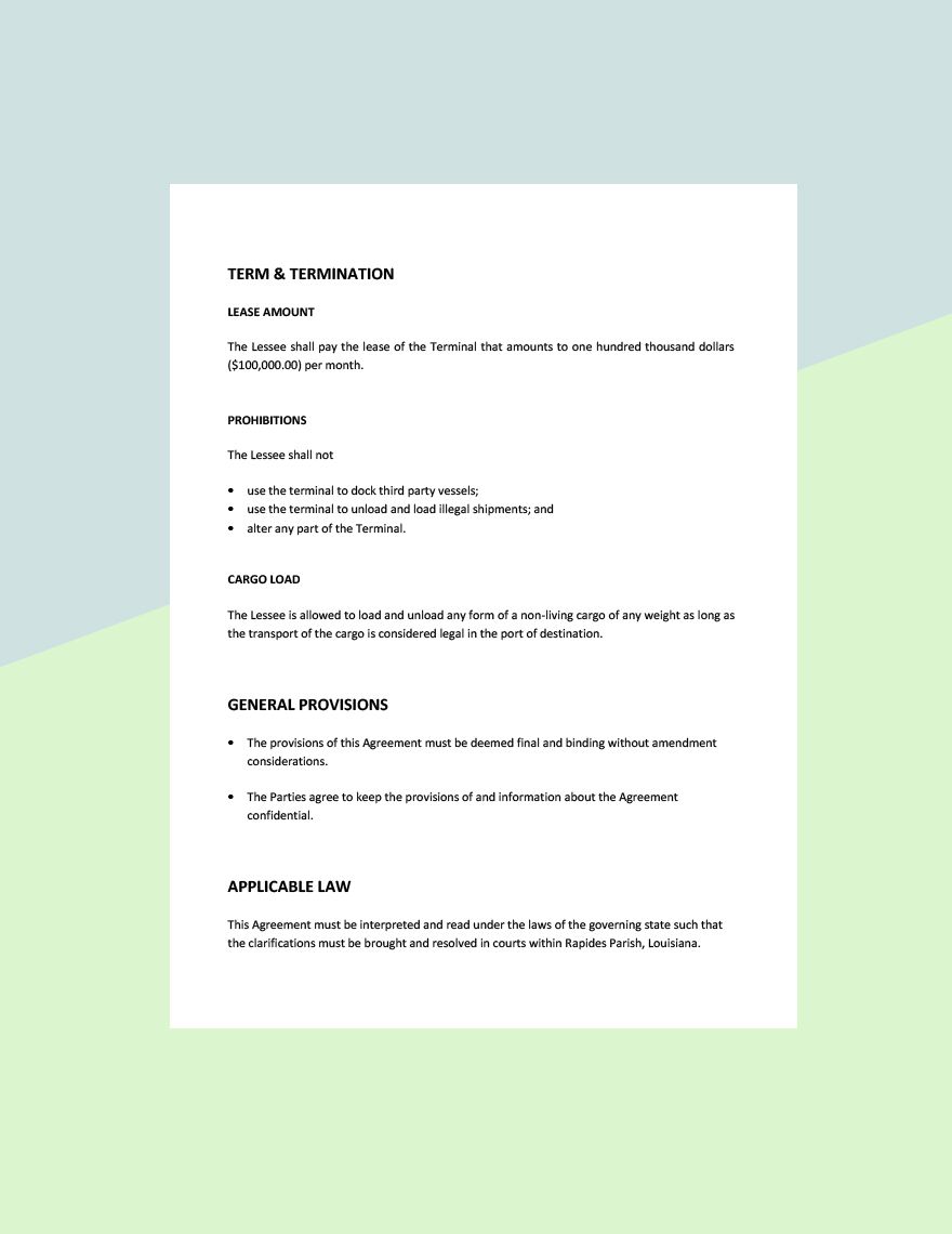 Terminal Lease Agreement Template