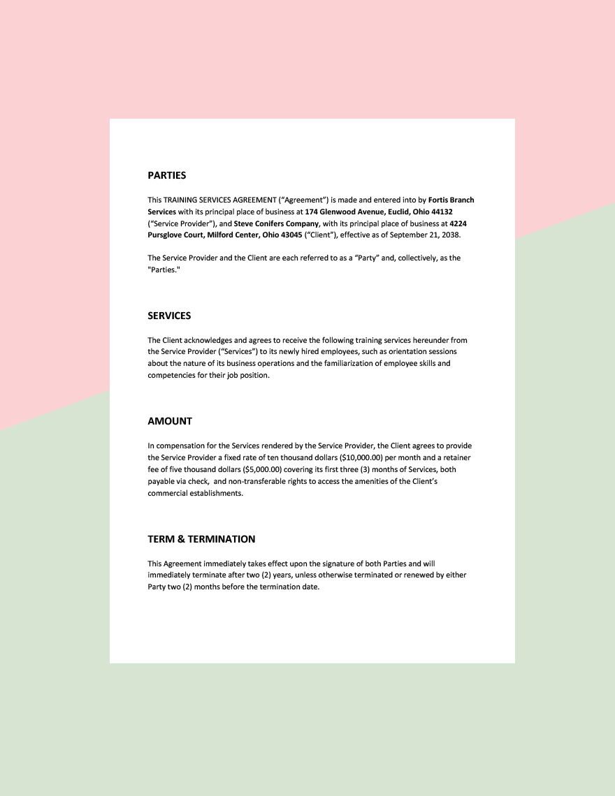 Training Services Agreement Template