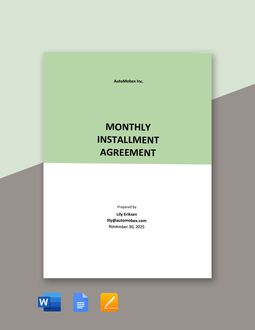 Monthly Installment Agreement Template