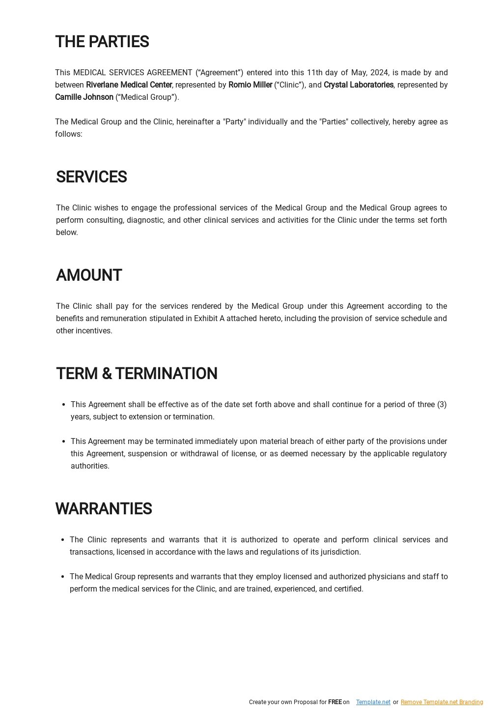 Medical Services Agreement Template in Google Docs, Word