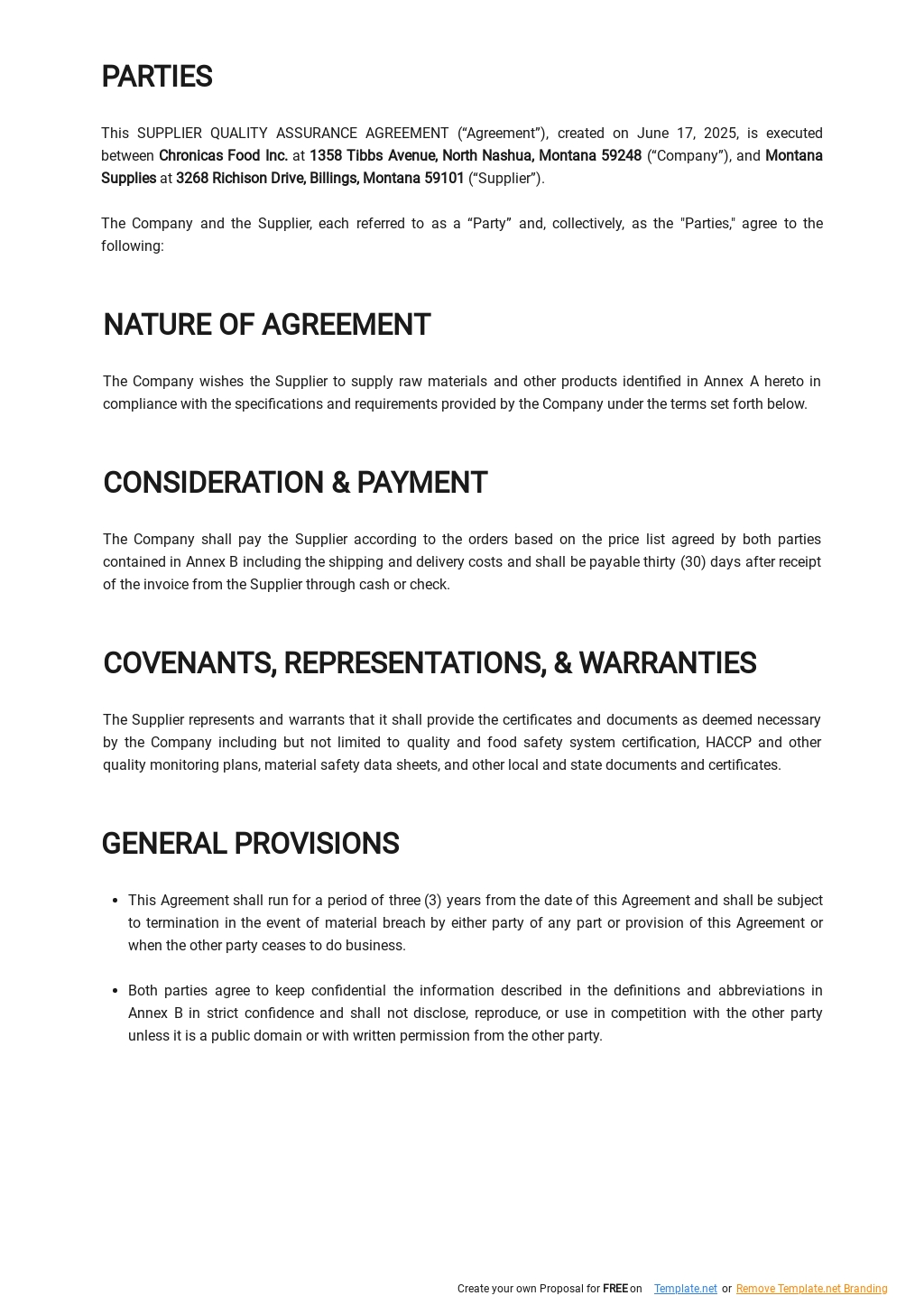 Supplier Quality Assurance Agreement Template - Google Docs, Word With supplier quality agreement template