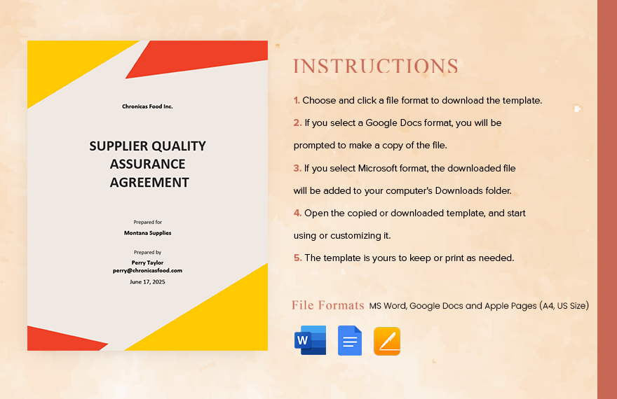 Supplier Quality Assurance Agreement Template