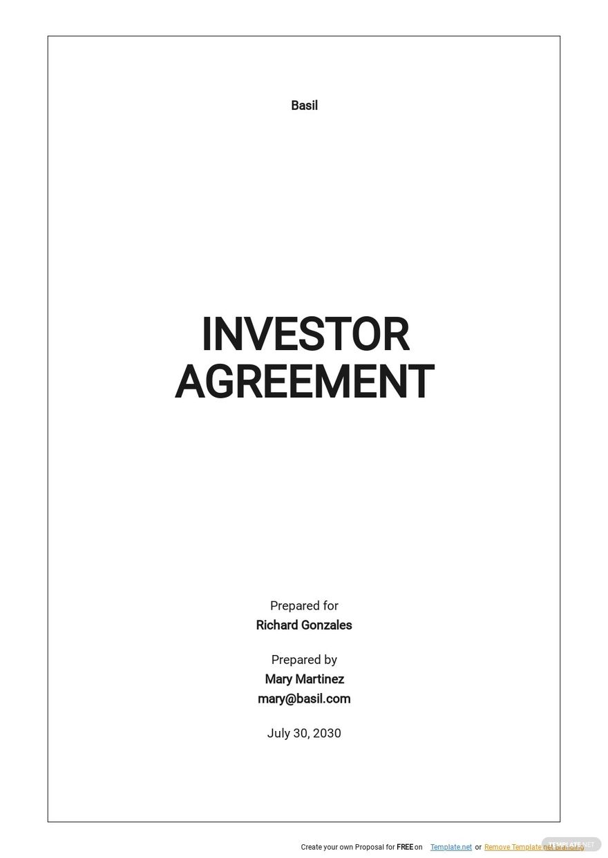 Startup Investor Agreement Template - Google Docs, Word, Apple Pages ...