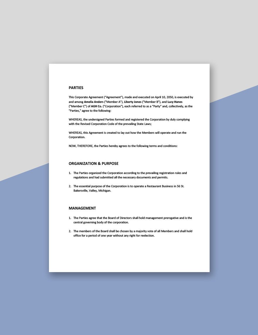 Corporate Agreement Template
