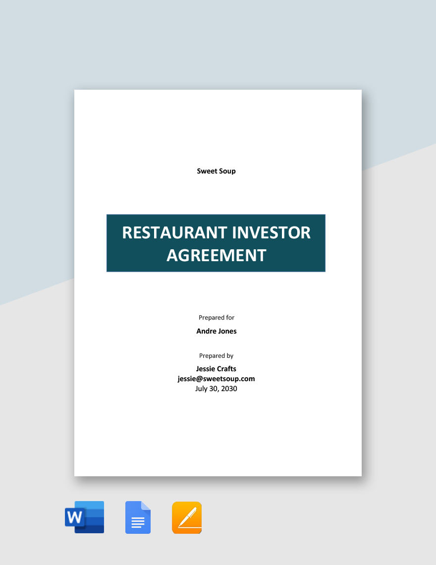 Sample Restaurant Investor Agreement Template