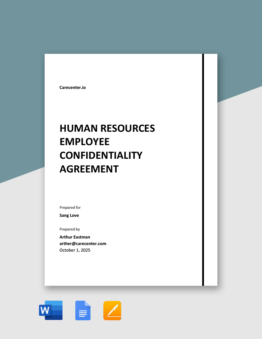 Human Resources Employee Confidentiality Agreement Template