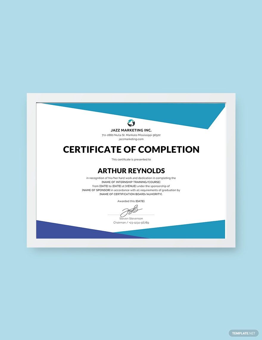 certificate of completion template blue