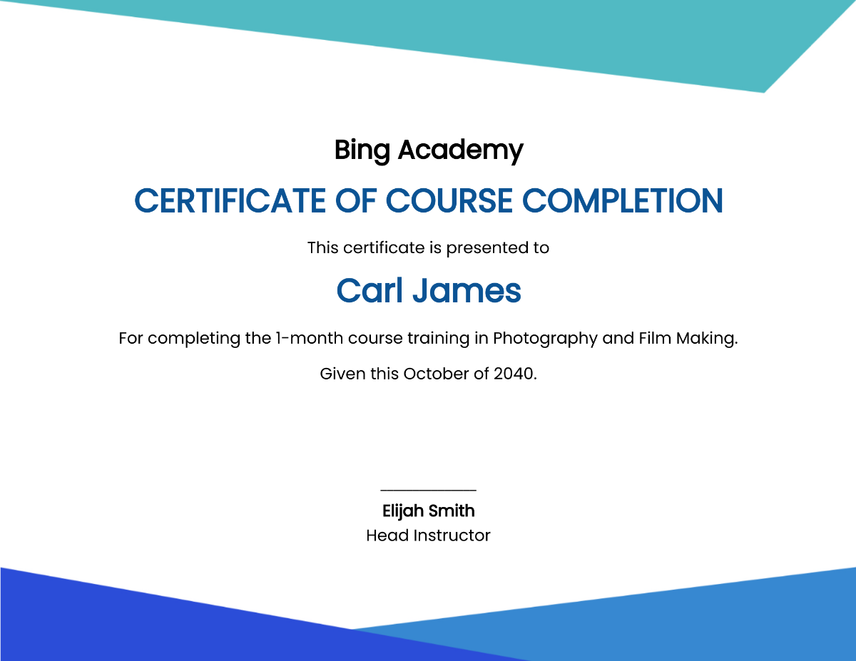 Editable Course Completion Certificate