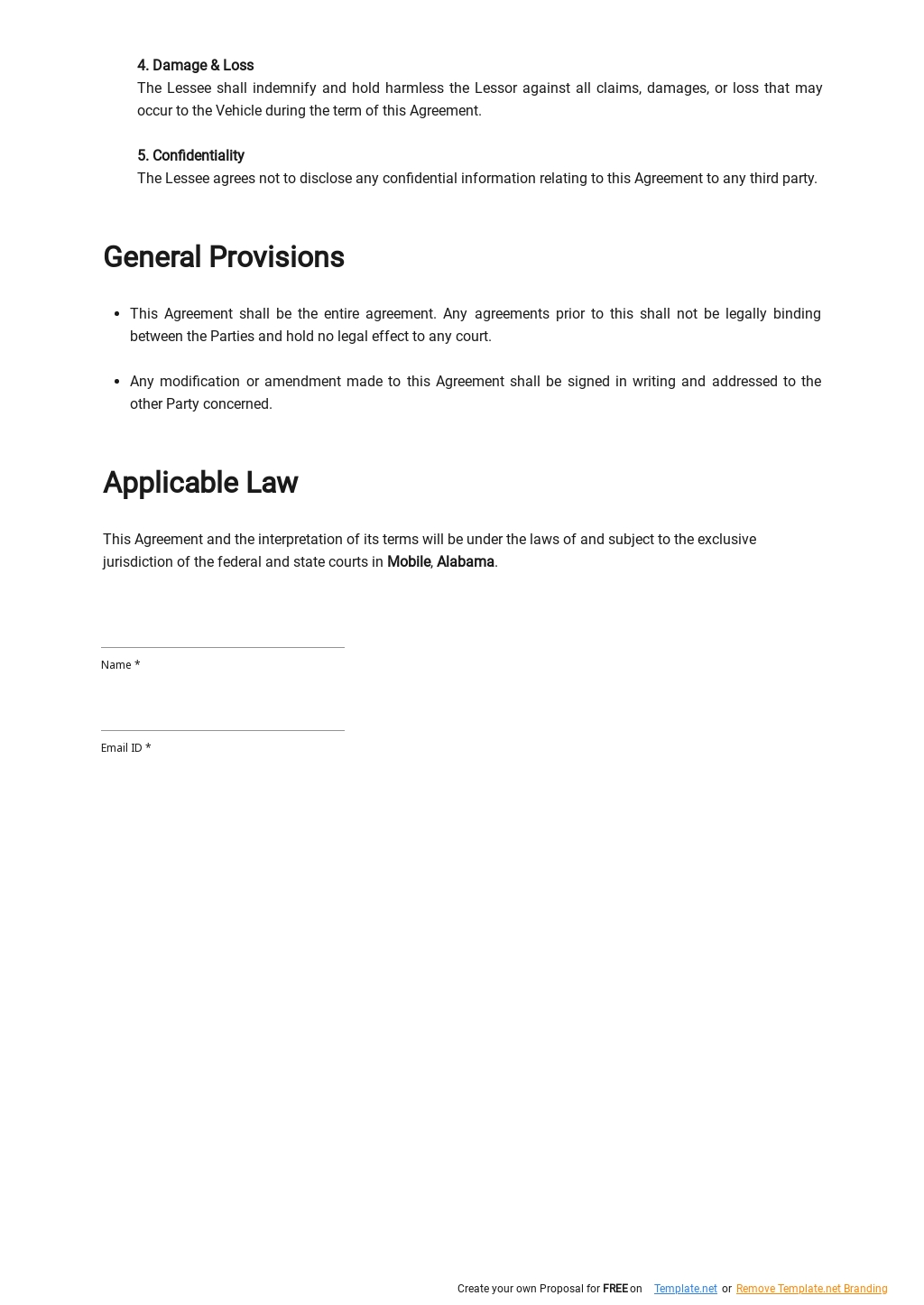 Basic Vehicle Lease Agreement Template [Free PDF] | Template.net