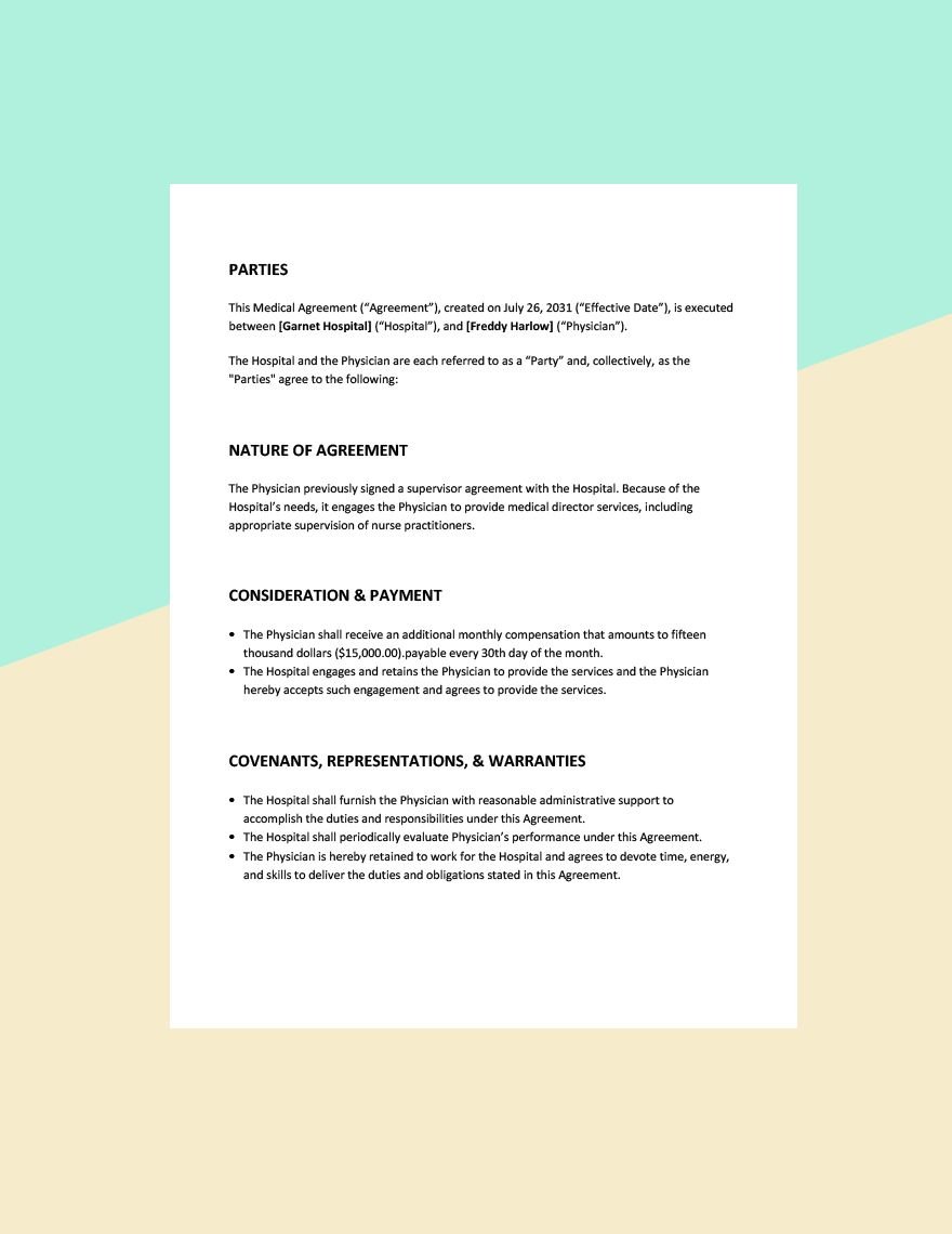 Medical Director Agreement Template