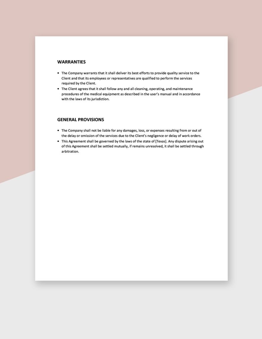 Medical Equipment Service Agreement Template