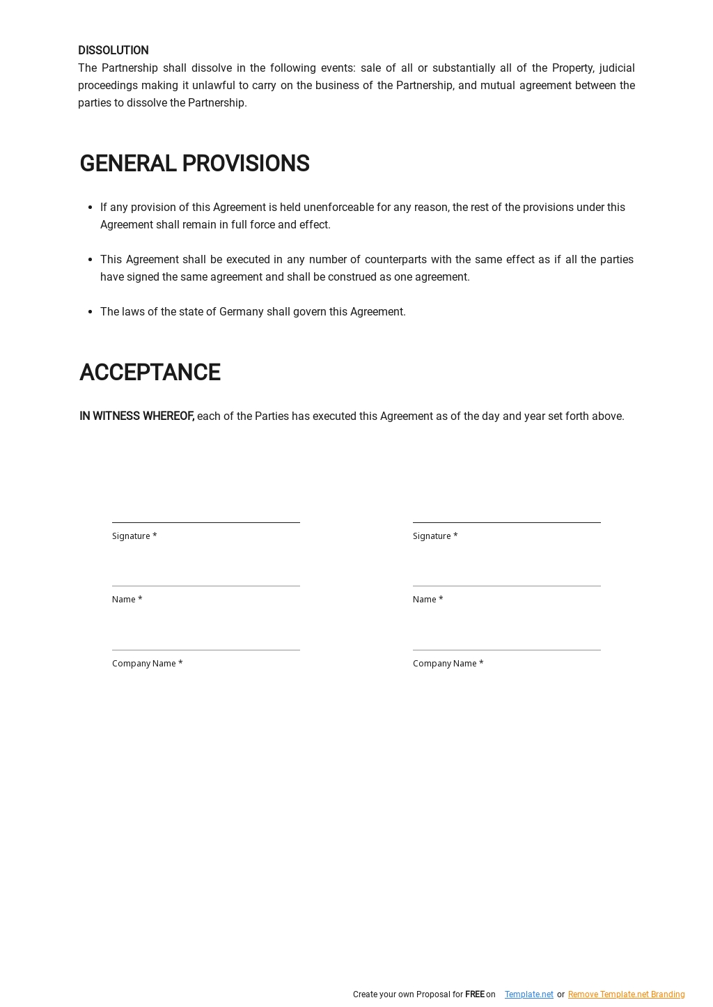 Real Estate General Partnership Agreement Template in