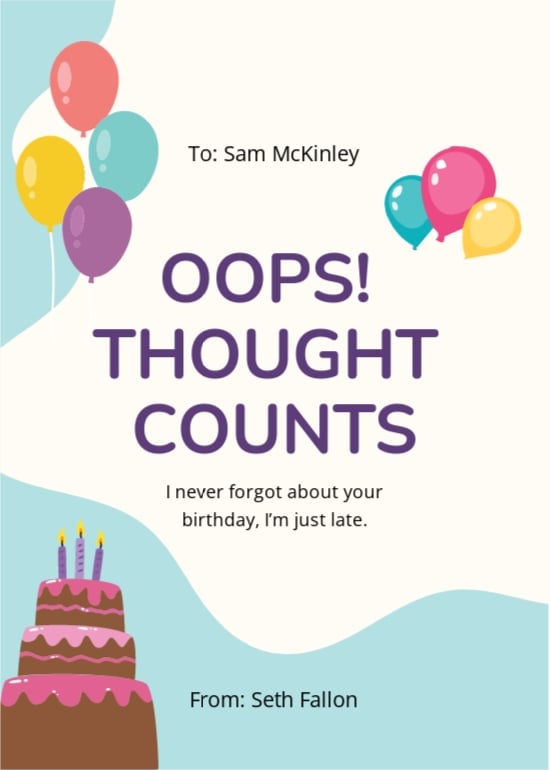 Funny Belated Birthday Card Template - Illustrator, Word, PSD 