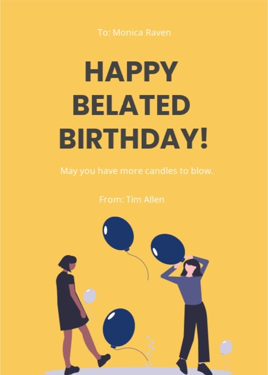 Printable Belated Birthday Card Template