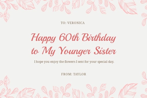 60th Birthday Card Template For Sister