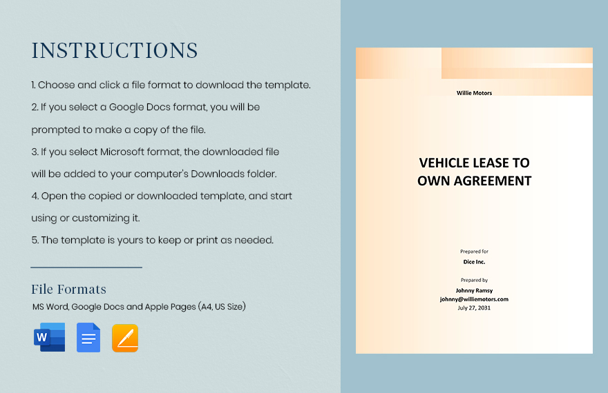 Vehicle Lease To Own Agreement Template