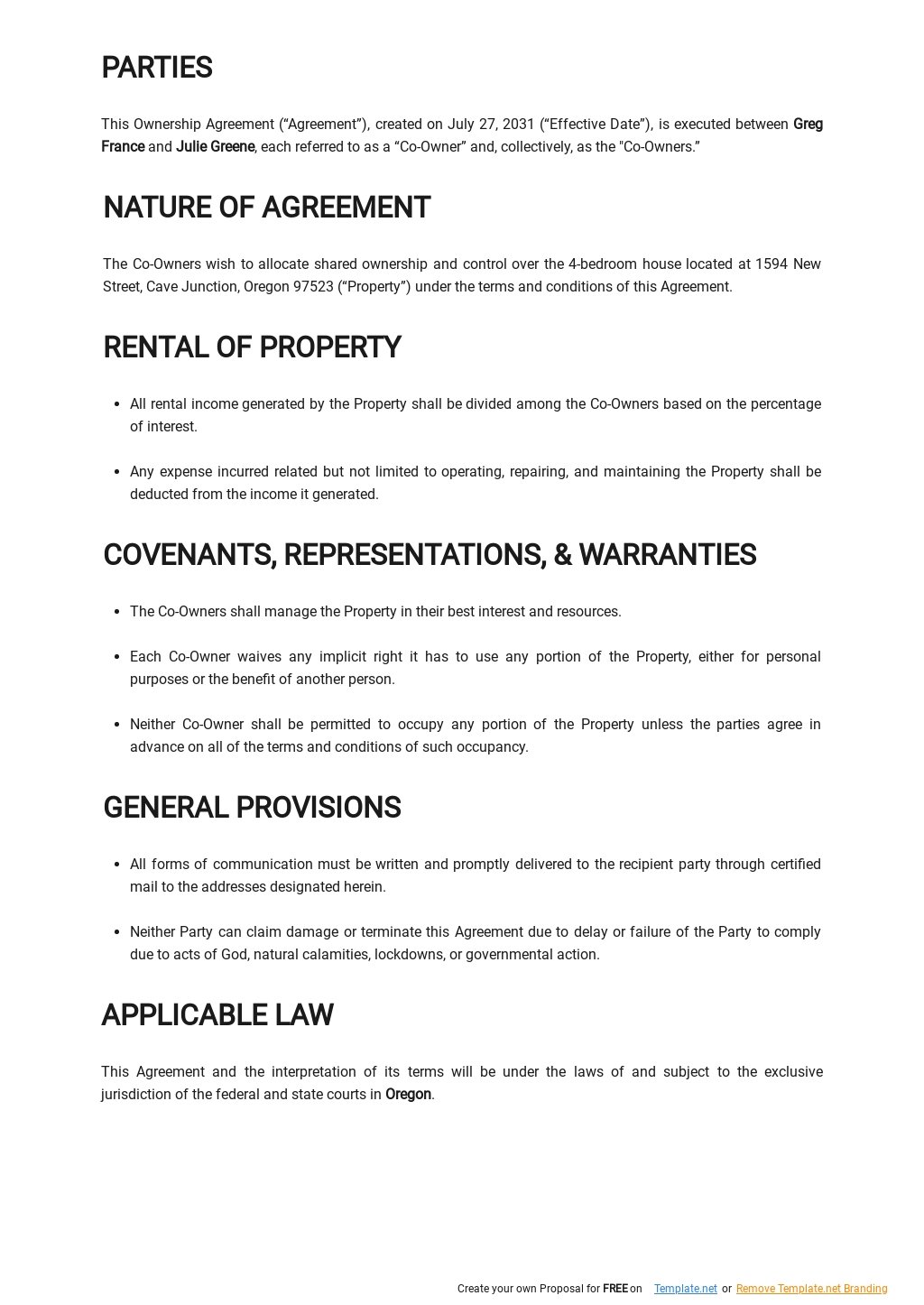 Shared Ownership Agreement Template Free PDF Template net