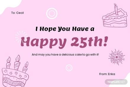 25th Birthday Card Template in Word, Google Docs, Illustrator, PSD