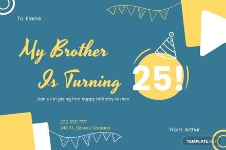 25th Birthday Invitation Card Template