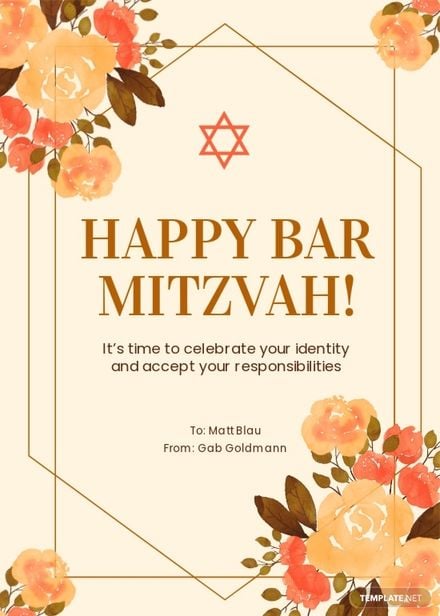Floral Bar Mitzvah Card Template