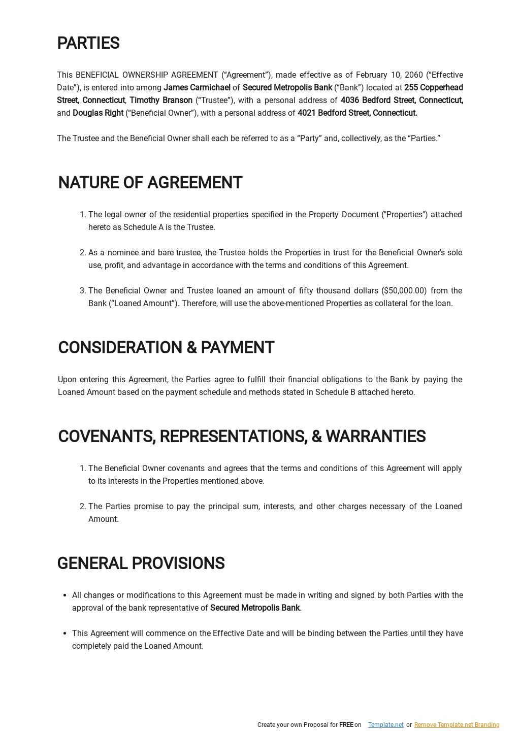 Beneficial Ownership Agreement Template [Free PDF]