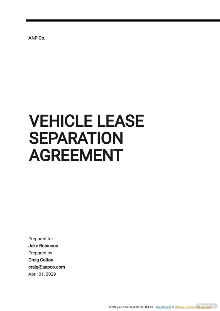 Vehicle Lease Separation Agreement Template