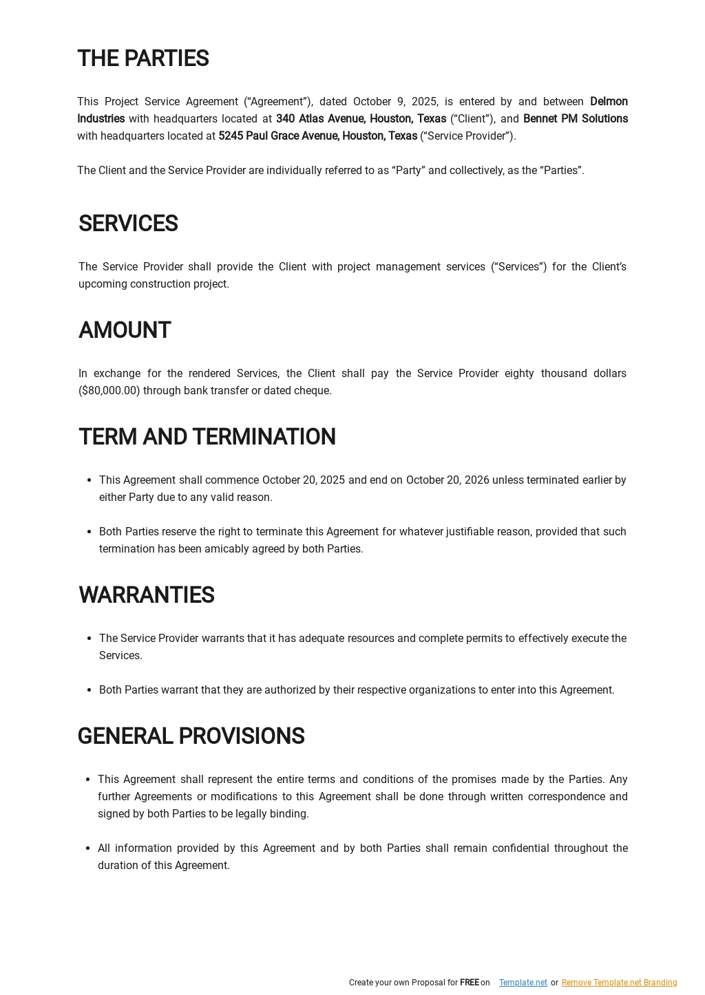 Free Project Services Agreement Template - Google Docs, Word, Apple ...