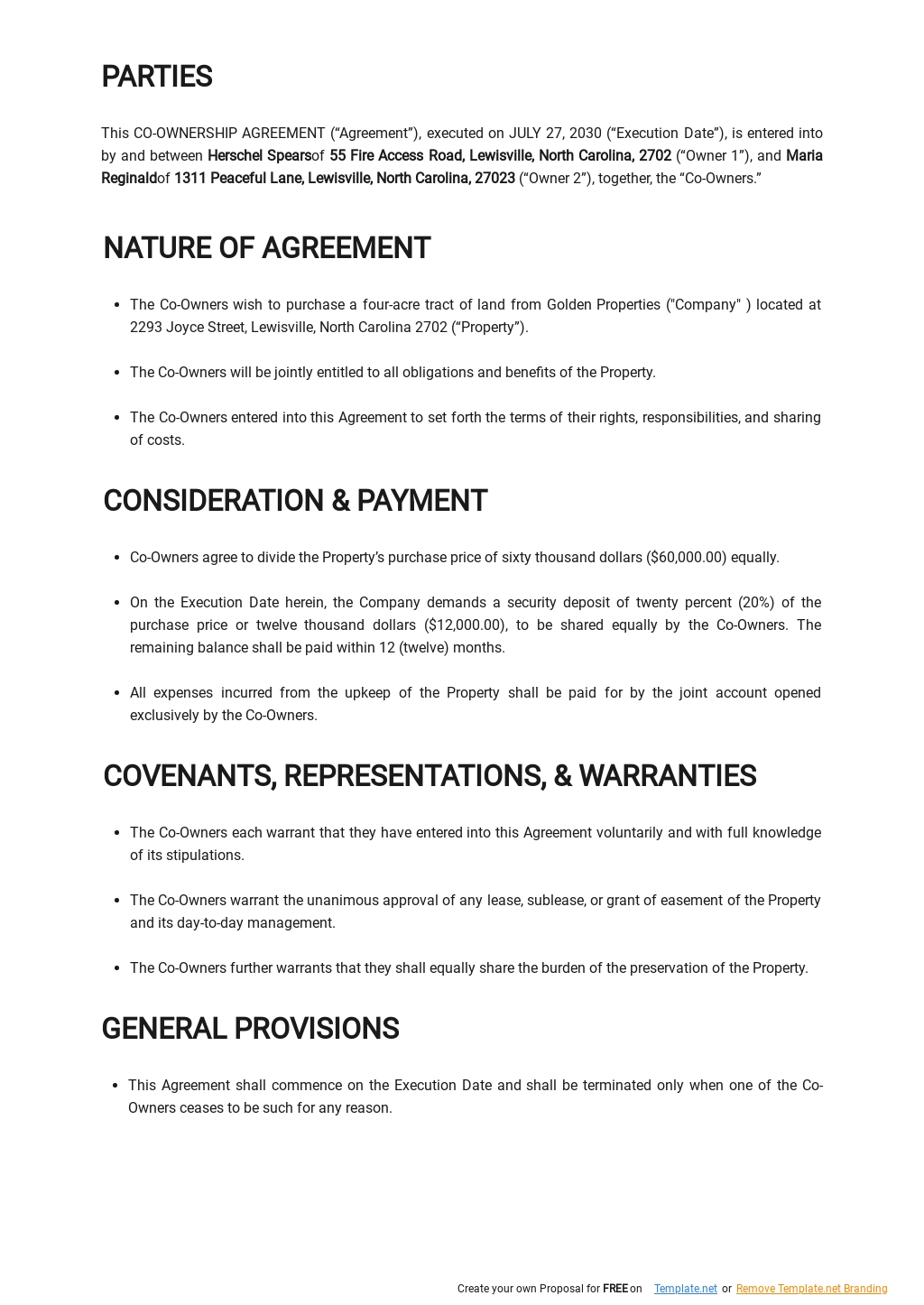 Business Co Ownership Agreement Template