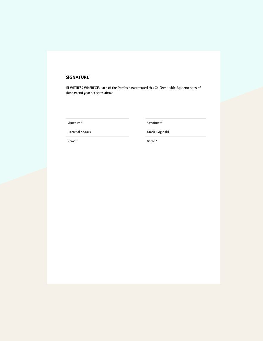 Co Ownership Agreement Template