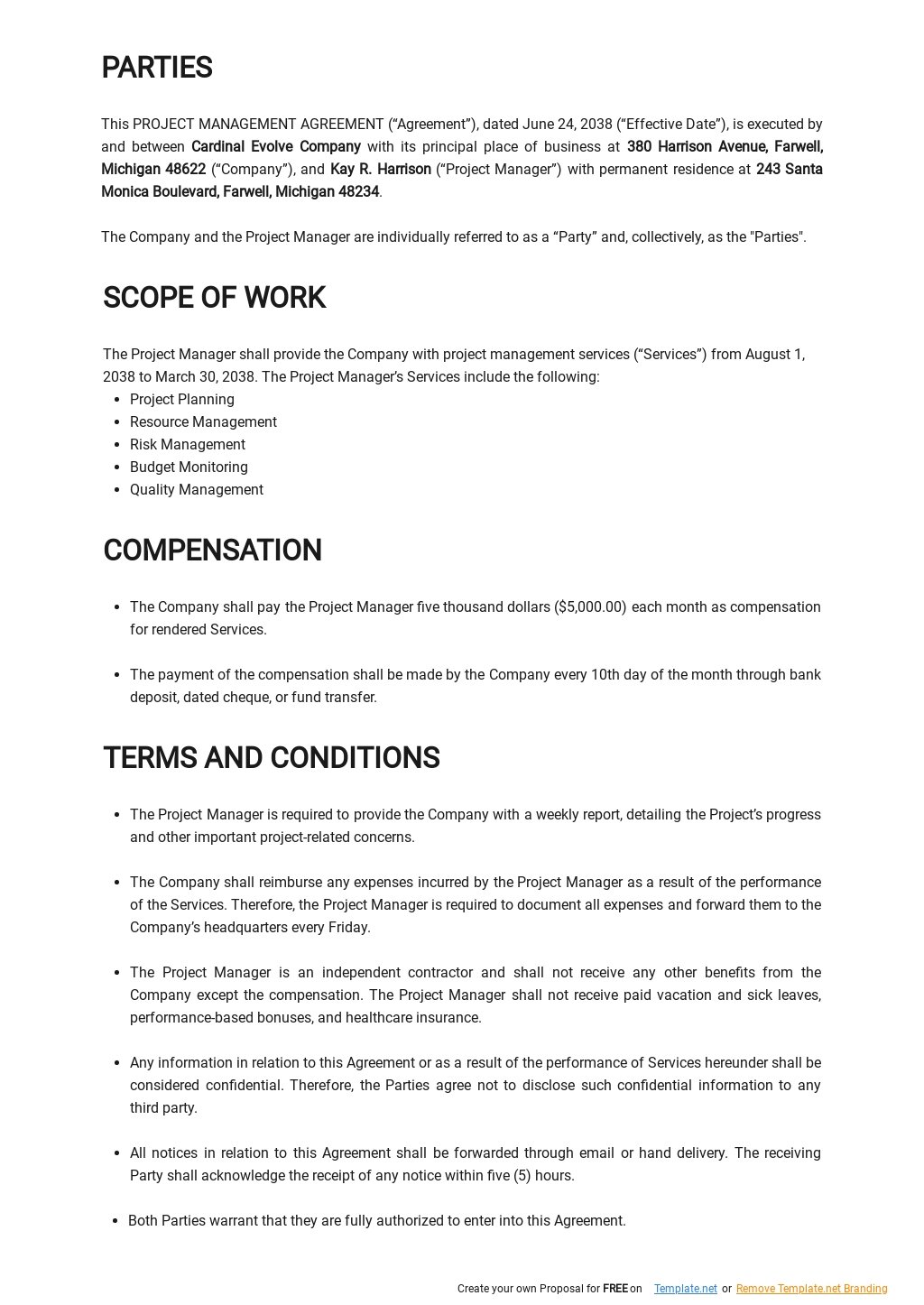 Project Management Agreement Template [Free PDF]