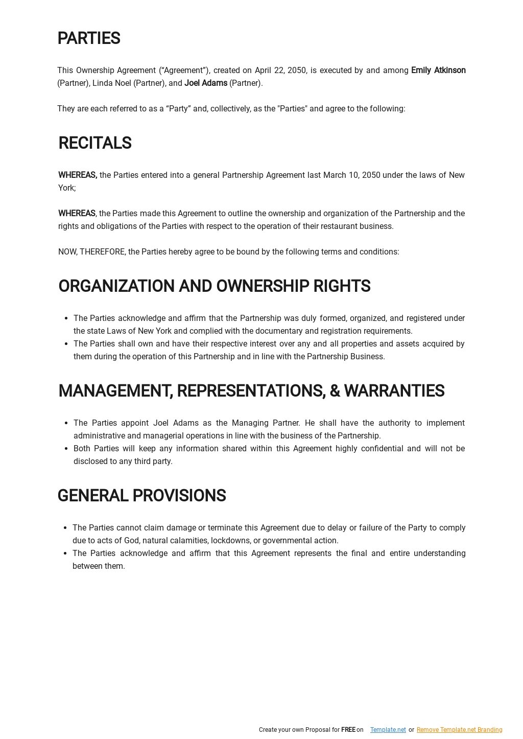 Ownership Agreement Template 1 