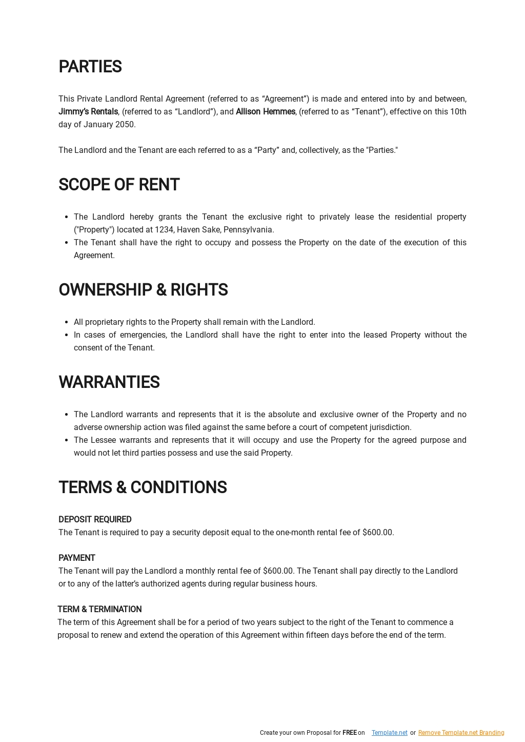 Private Landlord Rental Agreement Template [Free PDF] | Template.net