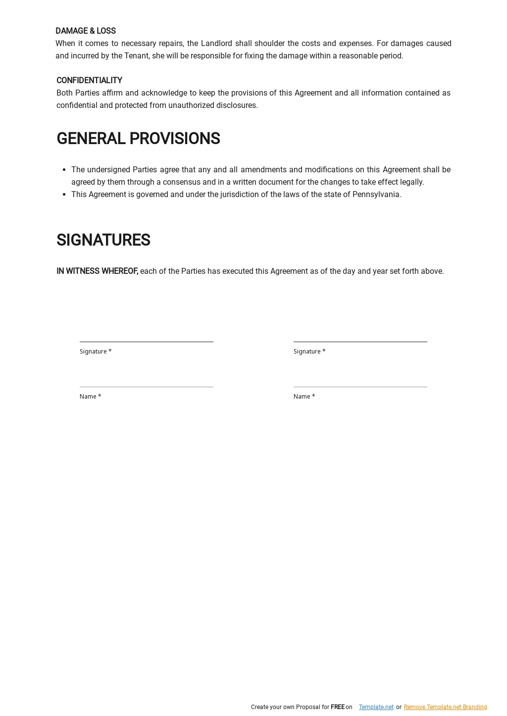 Private Landlord Rental Agreement