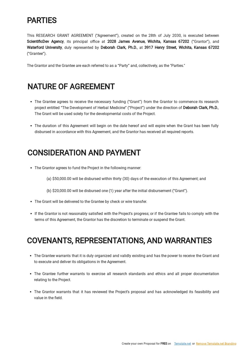 Research Grant Agreement Template [Free PDF]