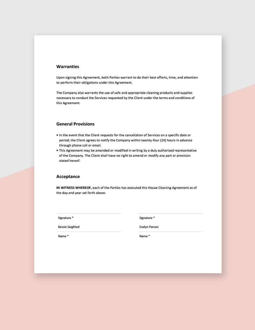 House Cleaning Agreement Template