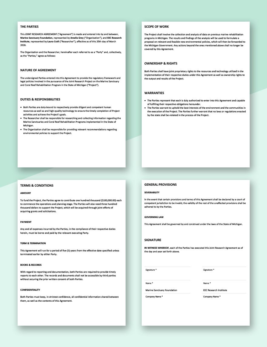 Joint Research Agreement Template
