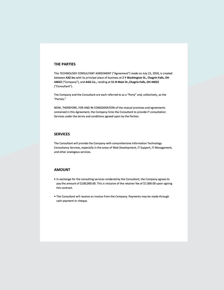 Technology Consulting Agreement Template