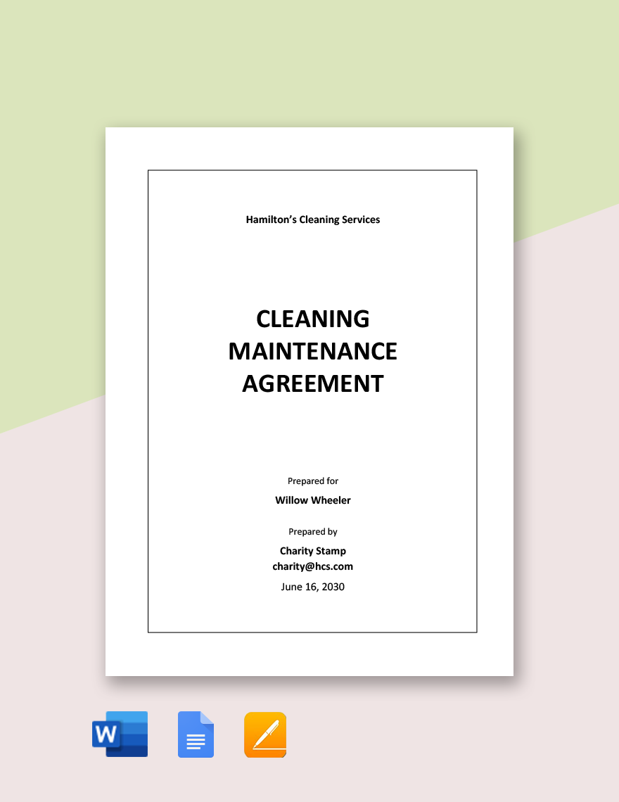 Cleaning Contract Agreement Template - Google Docs, Word, Apple Pages 