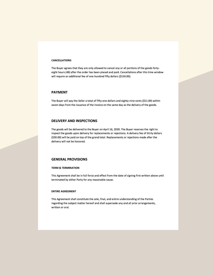 Retail Sales Agreement Template