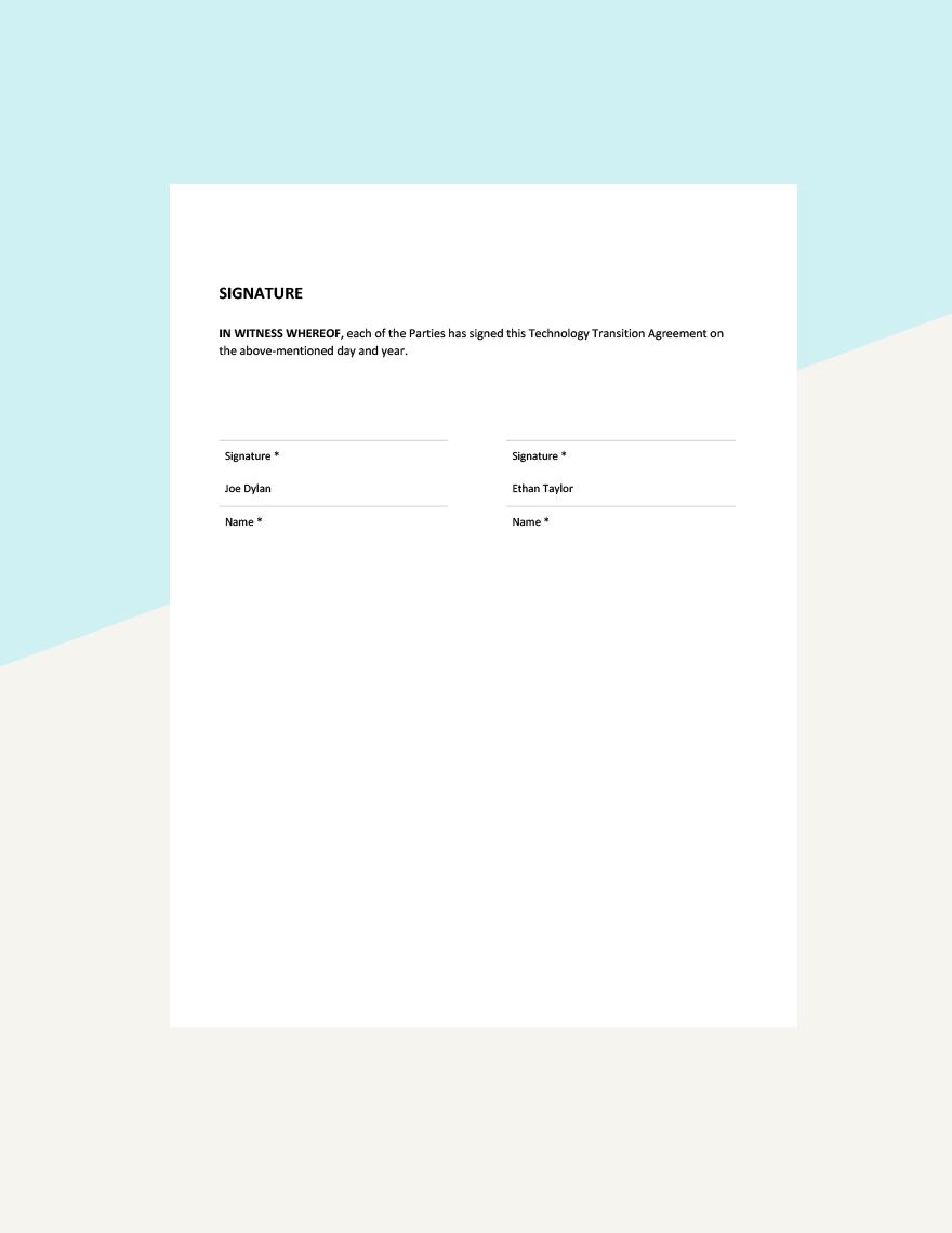 Technology Transition Agreement Template 
